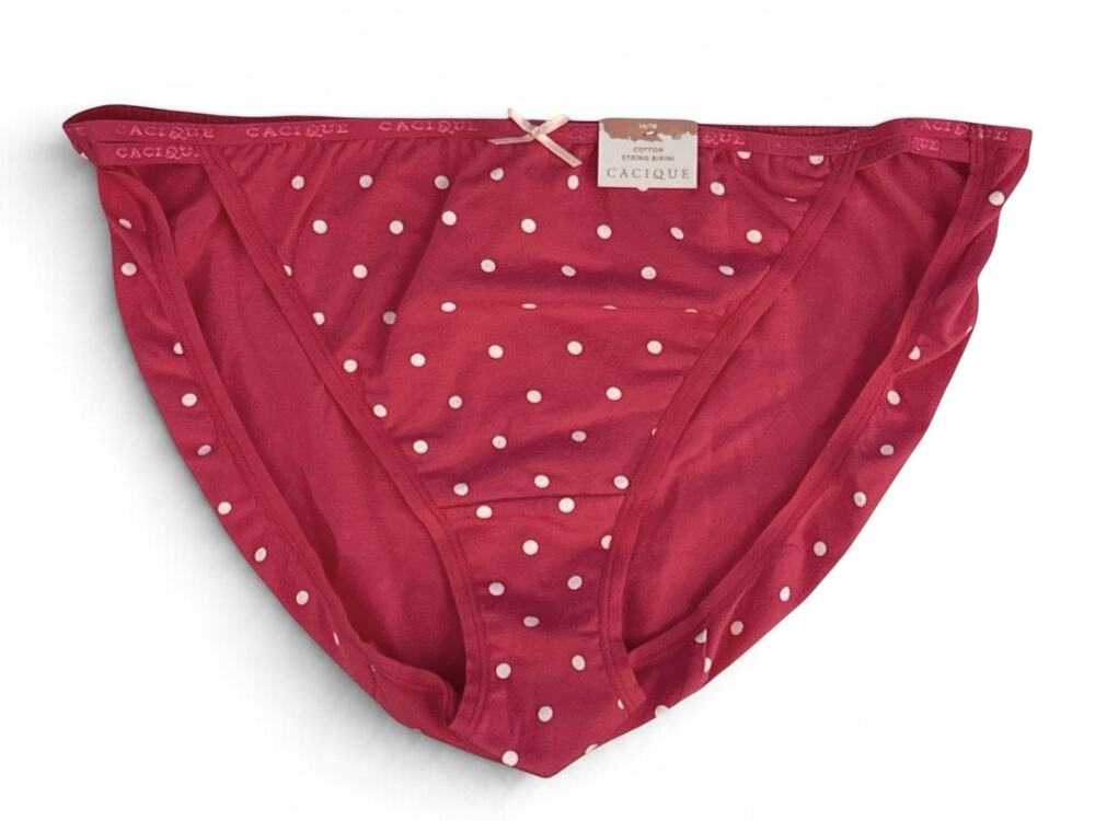 NWT Cacique Lane Bryant 14/16 Pink White Polka Dot Double String Bikini Panties